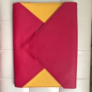Magenta and Yellow Colorblock Clutch with Chain